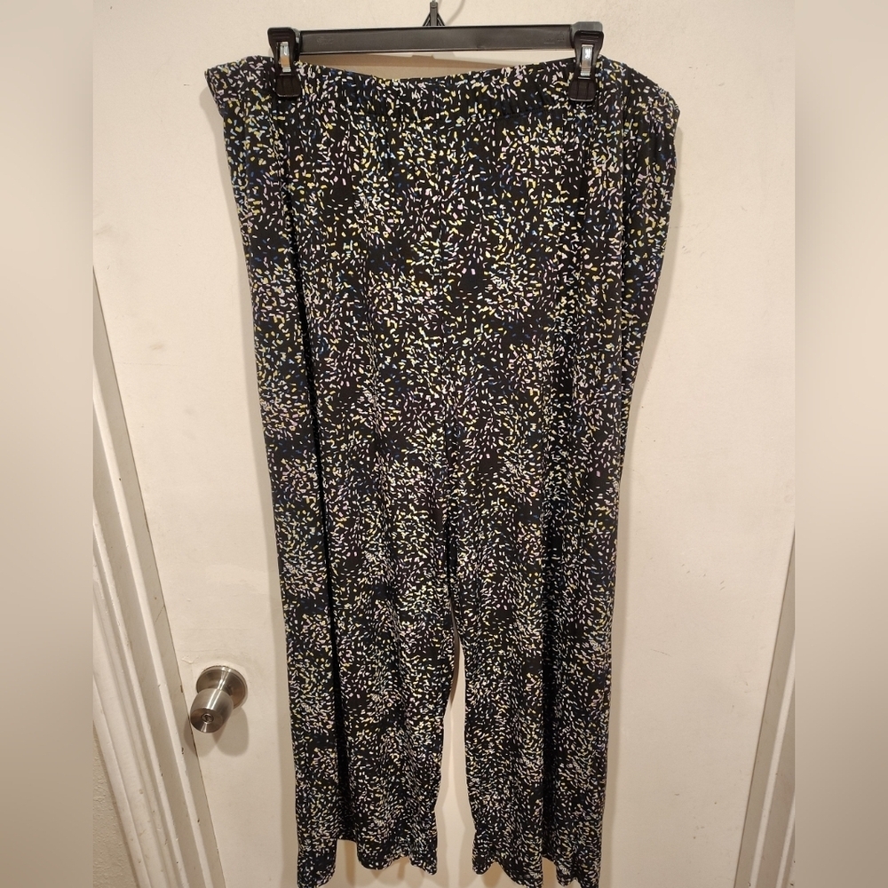 East 5th Women's Black Multicolor Print Slinky Pull-On Wide Leg Pants XXL Comfy